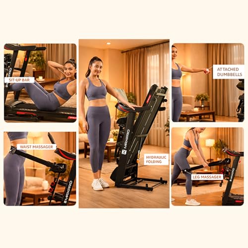 Image of Maxpro Optira Plus 6Hp Peak BLDC Motor|18km /h Speed |16 Level Motorized Incline |Bluetooth Speaker|FitShow App |130Kg User Weight |Auto Incline Hydraulic Foldable Multifunction Treadmill for Home use