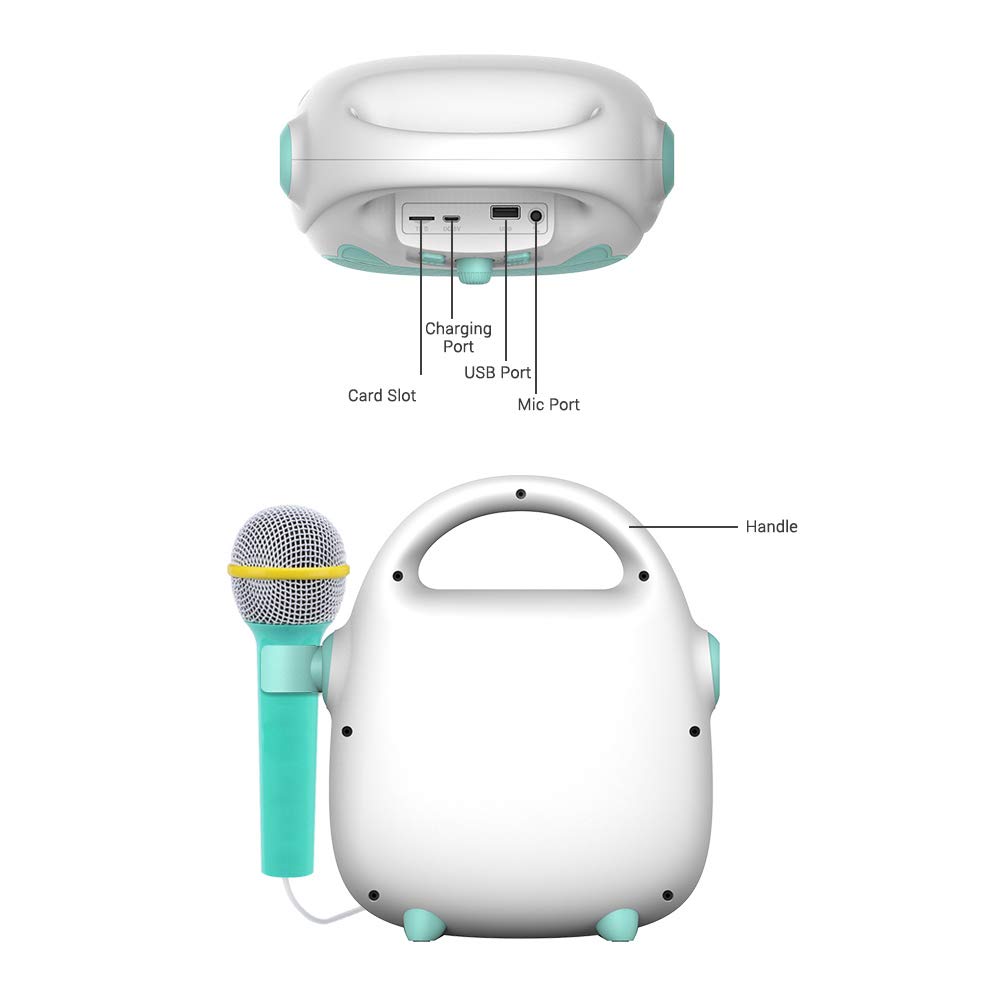 HUIOP Máquina de Karaoke Altavoz de Karaoke portátil Recargable con micrófono BT/Tarjeta de Memoria/Luces de conectividad USB para niños y niñas,Karaoke para niños