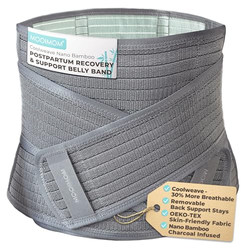 MOOIMOM Coolweave Postpartum Belly Band for C-Section Recovery, Breathable Maternity Abdominal Binder with Ergonomic Back Support, Adjustable Belly Wrap for Post Surgery Recovery, Waist & Core