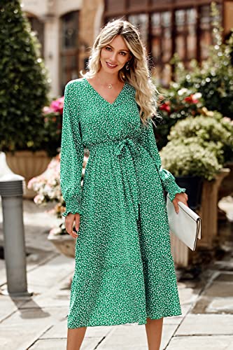 Image of PRETTYGARDEN Women's Floral Boho Dress Fall Long Sleeve Wrap V Neck Ruffle Flowy Maxi Spring Wedding Guest Vacation Dresses
