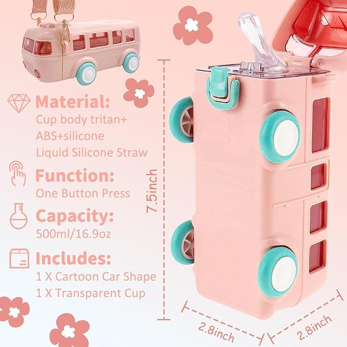Atarangi Water bottle For Girls, Boys and Kids (Bus Style Water Bottle 500ml Pink) 4