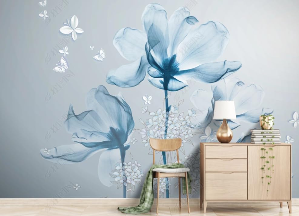 Poster géant mural fleurs cubiques papier peint salon chic