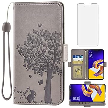 Asuwish Capa tipo carteira compatível com Asus ZenFone 5 ZE620KL e protetor de tela de vidro temperado flip bolsa alça de pulso suporte para cartão de crédito capa para celular Zen Fone 5Z ZS620KL