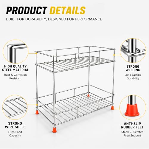 Image of GLUN Heavy-Duty 2-Tier Automotive Storage Rack, Metal Garage Organiser Shelf for Car Tools, Spare Parts, Cleaning Supplies & Workshop Utility Stand, Rust-Resistant Multi-Purpose Storage Accessories