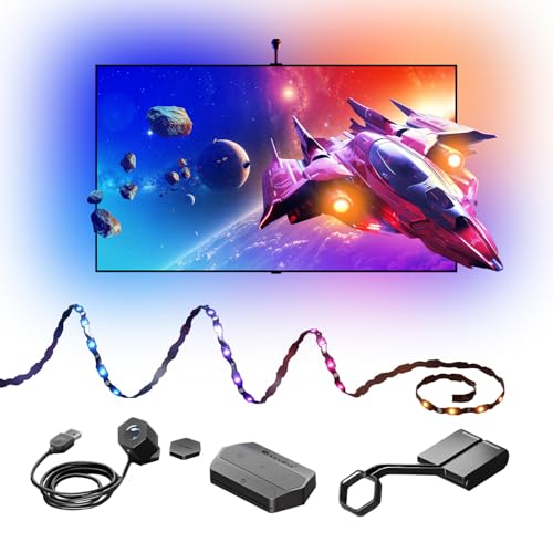 Nanoleaf 4D V2 Screen Mirror Zickzack Lightstrip Kit für TV/Fernseher bis zu 65 Zoll (165 cm) - Smart RGBW LED Streifen Hintergrundbeleuchtung + Kamera Funktioniert mit Alexa Apple