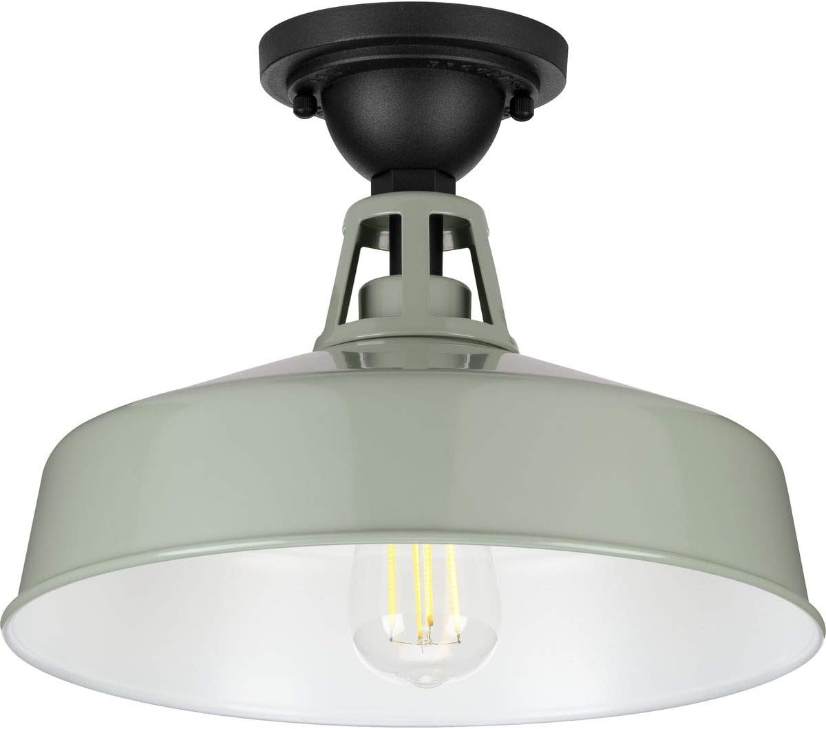 Progress Lighting Cedar Springs Collection 1-Light Farmhouse Outdoor Semi-Flush Mount Light Pistachio, Green, 9.50x13.25x13.25