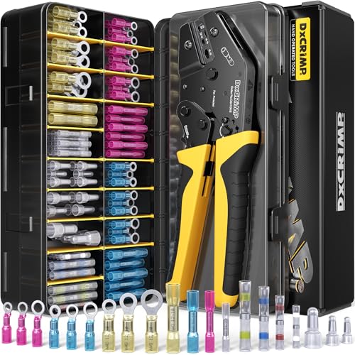 DxCRIMP Crimpzange Set für Schrumpfverbinder - 20 Typen 0 25-6 0mm Stoßverbindern Lötverbinder & Ringkabelschuhe Quetschverbinder Set - Kabelverbinder Wasserdichte für KFZ Boot & Elektrik