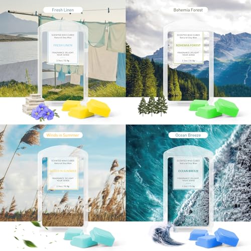 STRN Scented Wax Melts Wax Cubes Long Lasting Strong Scent, Soy Wax Cubes for Warmer Jelly Wax Melts Set, Ocean Breeze, Fresh Linen, Bohemia Forest, Summer Wind (4 x 2.5oz) - Image 3