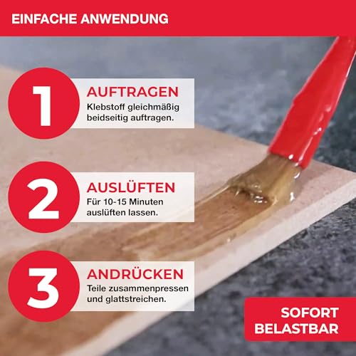 Everglue Kontaktkleber in der Dose mit integriertem Pinsel ist wasserfest, extra stark und elastisch - klebt Schuhsohlen, Leder, Metall, auch geeignet für Schlauchboote und LKW-Planen (250g)