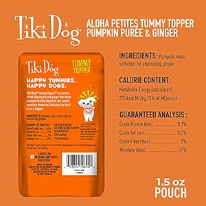 Tiki Canine Singleserve Tummy Topper Grainfree Pumpkin Purée with Ginger for Delicate Stomachs 15oz Pouches pack of 12  Cucciolini Doodles Tiki canine single serve tummy topper grain free pumpkin purée with ginger for delicate stomachs 1 5oz pouches pack of 12   cucciolini doodles