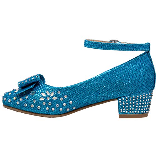 SOBEYO Girl's Dress Shoes Glitter Rhinestone Bow Accent Mary Jane Kids Pumps3