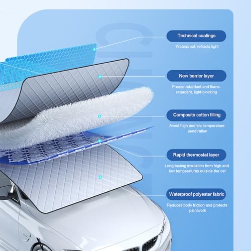 Image of Yourkar Car Windshield Cover for Snow and Ice, Magnetic Windscreen Snow Covers with Side Mirror Cover, Universal Windproof Cover for Automotive Windshield, Car Accessories (Silver)