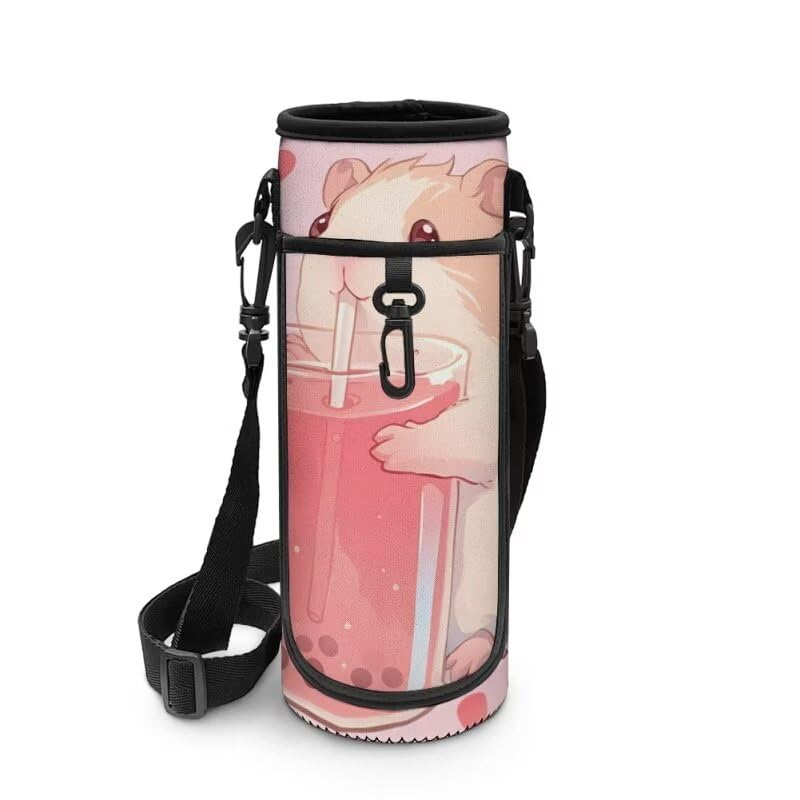 COEQINE Botella de agua aislada rosa Cartier con correa para el hombro para niños y niñas, soporte para botella deportiva con estampado Capybara para adultos, botella de agua ligera de 500 ml a 1000