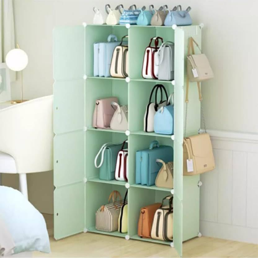 Image of EXVITO 4+2 Door Kids Plastic Wardrobe for Clothes, Foldable Plastic Almirah for Clothes, Collapsible Wardrobe for Storage, Baby Cupboard for Clothes, Storage Rack for Kids - Green