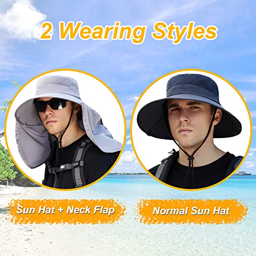 Image of Women Wide Brim Face Mask Sun Hat Detachable Neck Face Flap Ponytail UV Protection Visor Hat Garden Fishing Hiking