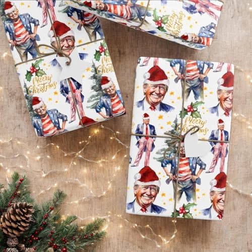 Huibao Donald Trump Wrapping Paper Christmas, 30” x 72” Trump Christmas Wrapping Paper, President Trump Wrapping Paper, Trump Gift Wrapping Paper