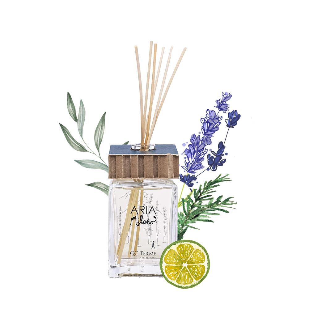 QC Terme ARIA MILANO, Profumatore per ambiente in vetro a bastoncini 250 ml, Fragranza rilassante con note alla Lavanda, Made in Italy