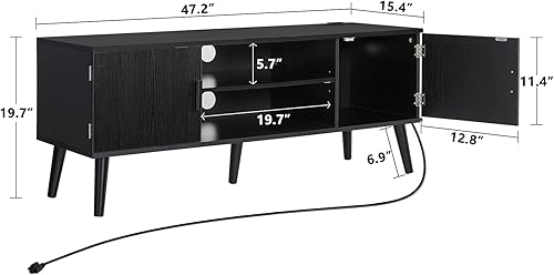 Miniatura 7 de Quimoo Soporte de TV para TV de 55 pulgadas, soporte de TV LED con luces LED y toma de corriente, consola de TV con 2 gabinetes y estante abierto,