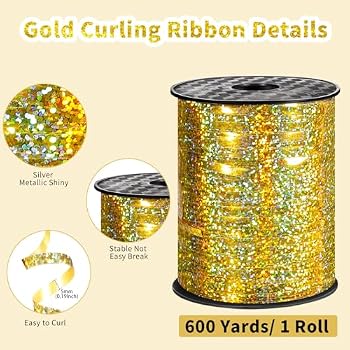 Ruban Pailleté Or Annickee - 2 Rouleaux 50m X 5mm Pour Cadeaux & Déco