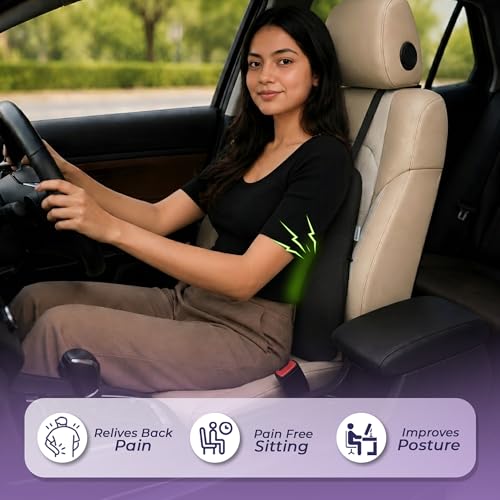 Image of Billebon Premium Car Seat Cushions Combo| Lumbar Support| Neck Rest & Car Wedge Seat Cushion for Long Drive Comfort| Gel Infused Memory Foam| Ergonomic Car Cushions Pillows -Black