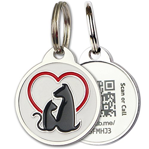 PINMEI Mini Round Stainless Steel Pet ID Tags Puppy Tags Dog ID Tags and Cat ID Tags QR Code Scanned. (Love Pets)