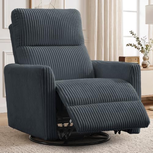 Image of Korser 360 Swivel Glider Rocker Manual Recliner, High Back Corduroy Recliner with Curved Armrests, Dark Grey Nursery Rocking Reclining Chair for Living Room Bedroom Adults
