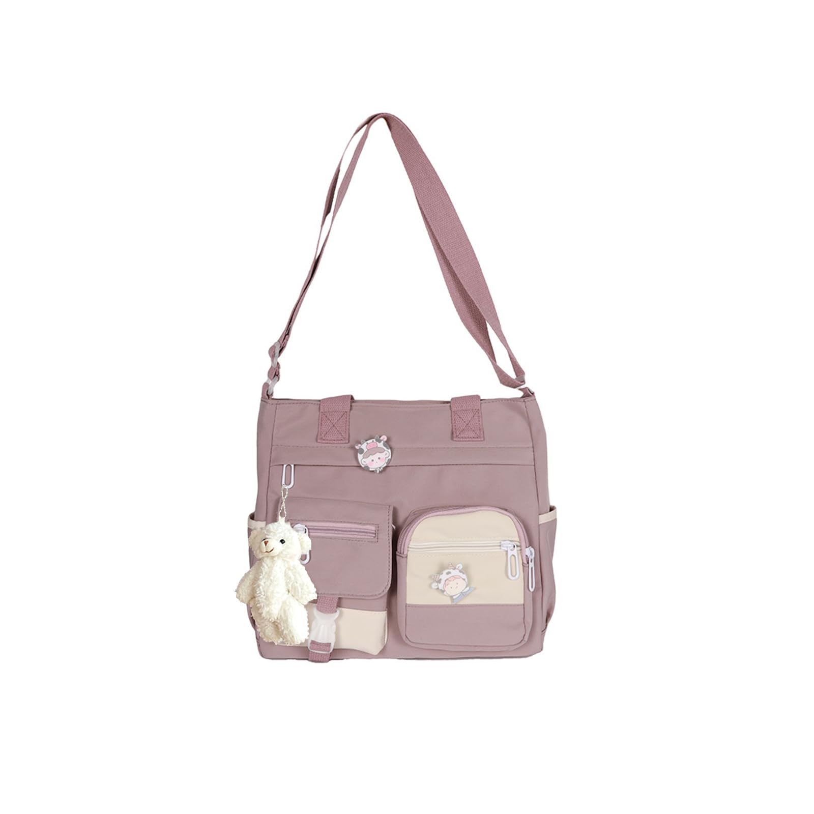 Borsa a Tracolla per Ragazze Un Simpatico Orsetto Borse a Spalla Nylon Borsetta Donne Borsa Messenger per Scuola Viaggio Uso Quotidiano Viola