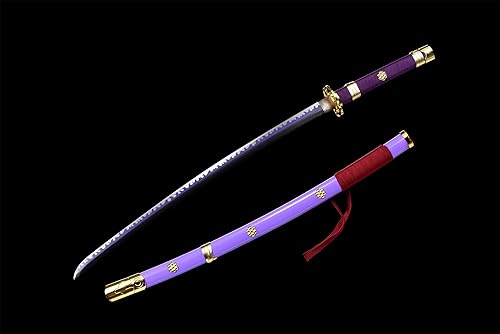 Miniatura 2 de Katana de Roronoa Zoro de una pieza morada Yama Enma Cosplay réplica de anime espadas de acero de alto carbono hecha a mano Katana espada samurái