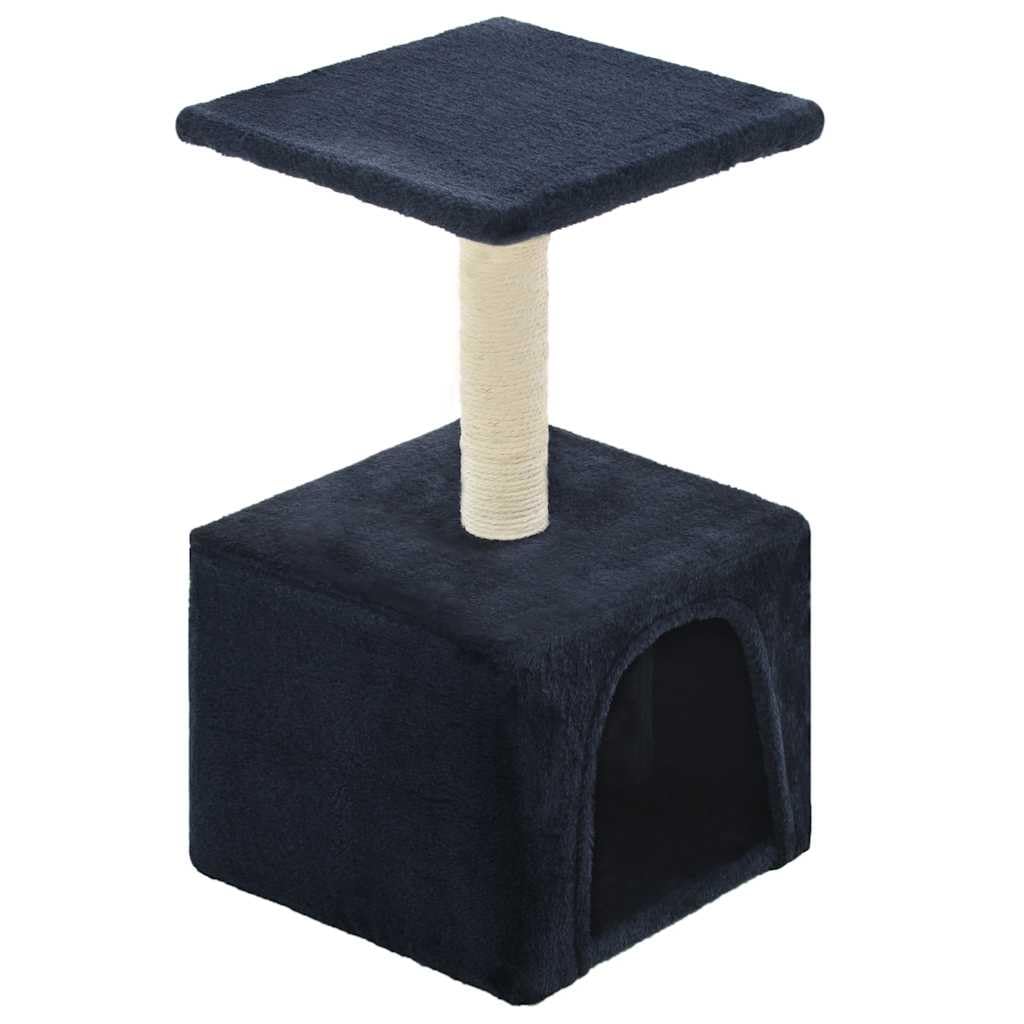 Rascador para gatos con cueva y plataforma, 55 cm, color azul oscuro | Árbol de escalada que ahorra espacio para el salón con acogedora cueva y columna de sisal robusta para gatitos.