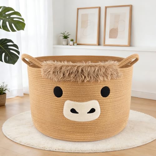 Image of Large Highland Cute Cow Basket for Nursery,Laundry Blanket Gift Basket