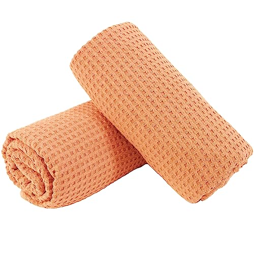 POLYTE Microfibre Oversize Quick Dry Lint Free Bath Towel, 76 x 152 cm, Set of 2 (Orange, Waffle Weave) - Image 2