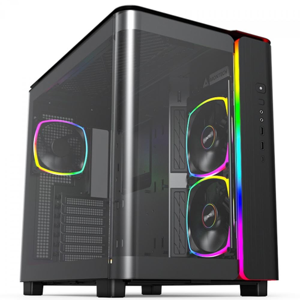King 95 PRO Dual-Chamber ATX Mid-Tower PC Gaming Case, High-Airflow, Toolless Panels, Sturdy Curved Tempered Glass Front, 6 ARGB PWM Fan Pre-Installed with Fan Hub, Black
