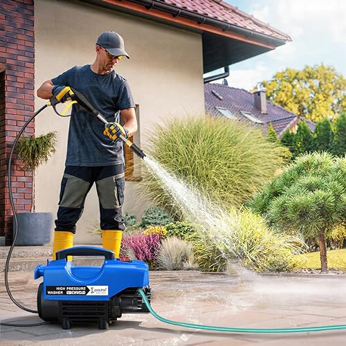 Image of Cockatoo RinseSmart22W High Pressure Washer, Corded Electric 2200W 3HP, 140 Bar, 6L /Min Flow, Aluminium Binding Induction Motor, 7m Hose, Foam Spray Gun - for Car, Bike, Patio, Garden, car Washer Blue