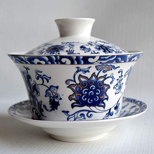 Image of Liang baobao Traditional Gaiwan Tea Set with Lid and Saucer Lotus Design Chinese Tea Cup Porcelain Teacups 200ml