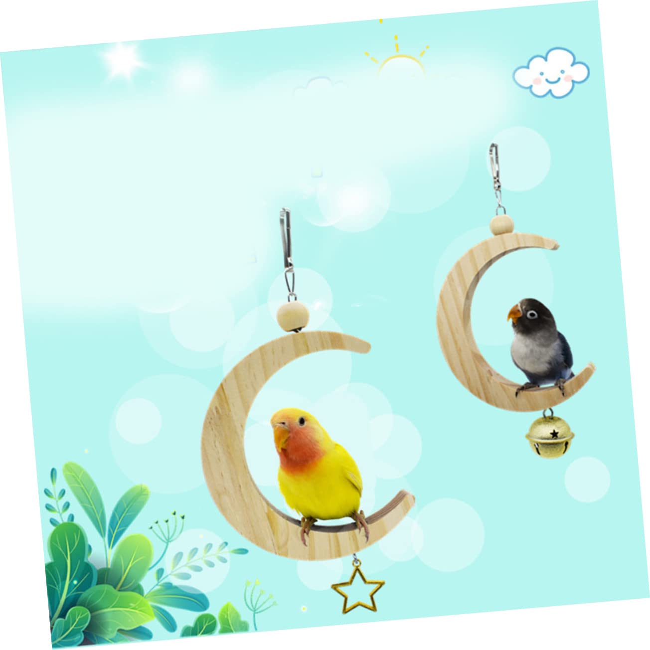 Abaodam 2Pcs Parrot Swing for Birds Compact Hanging Decor Encourages Exercise and Coordination Bird Enrichment Supply Random Styles for Parakeets and Birds