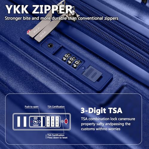 Image of Joyway Luggage Sets 3 Piece, Expandable Suitcase with Smart Cup Holder and USB Port, Hardside Carry On Checked with TSA Lock Spinner Double Wheels, Blue