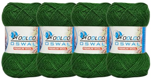 Woolco Oswal Microwool Acrylic Hand Knitting Yarn Pack of 4 Balls (100g Each), Soft Baby Yarn for Sweaters, Booties & DIY Knitting Projects – Baby Wool Thread for Beginners & Kids (Forest Green)