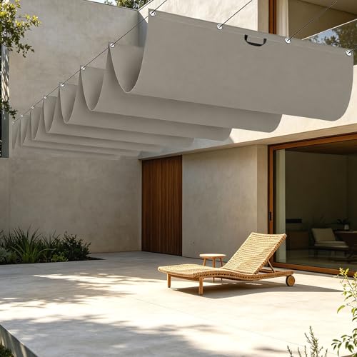 Voile d'ombrage rétractable de 500 x 750 cm avec oeillets taupe - 2