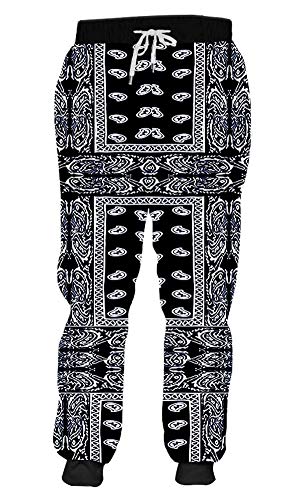 MANGGO GO Jogger Cool Black Bandana Paisly 3D Print Joggers Pants Bodybuilding Fintess Sweatpants