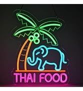 タイ料理 LEDネオンサイン THAI FOOD パームツリー ゾウ 看板 Amazon | JOMOBUTY THAI FOOR ネオンサイン 多階段調光可 LED タイ料理