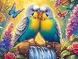 Couple de perroquets Bleu-Jaune sur Branche Fleurie 1000 Pieces Casse-tête Amateur d'art en Carton Haute Qualité Animal Animal de Compagnie Difficile Niveau Expert Décoration Murale Cadeau Fête D