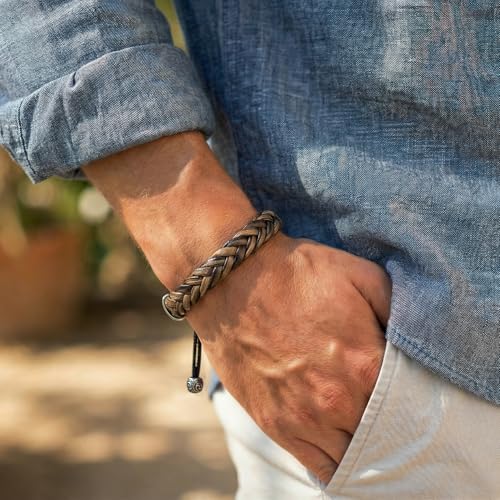 Pulsera de cuero trenzado ajustable para hombre miniatura 3
