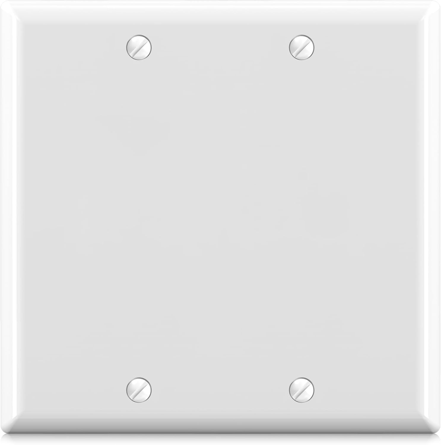 ELEGRP Wall Plate 2-Gang Blank Device Wall Plates, Standard Size 4.53" H x 4.57" L Unbreakable Thermoplastic Blank Faceplate Cover for Unused Outlets/Switches, UL Listed (2 Pack, Glossy Black)