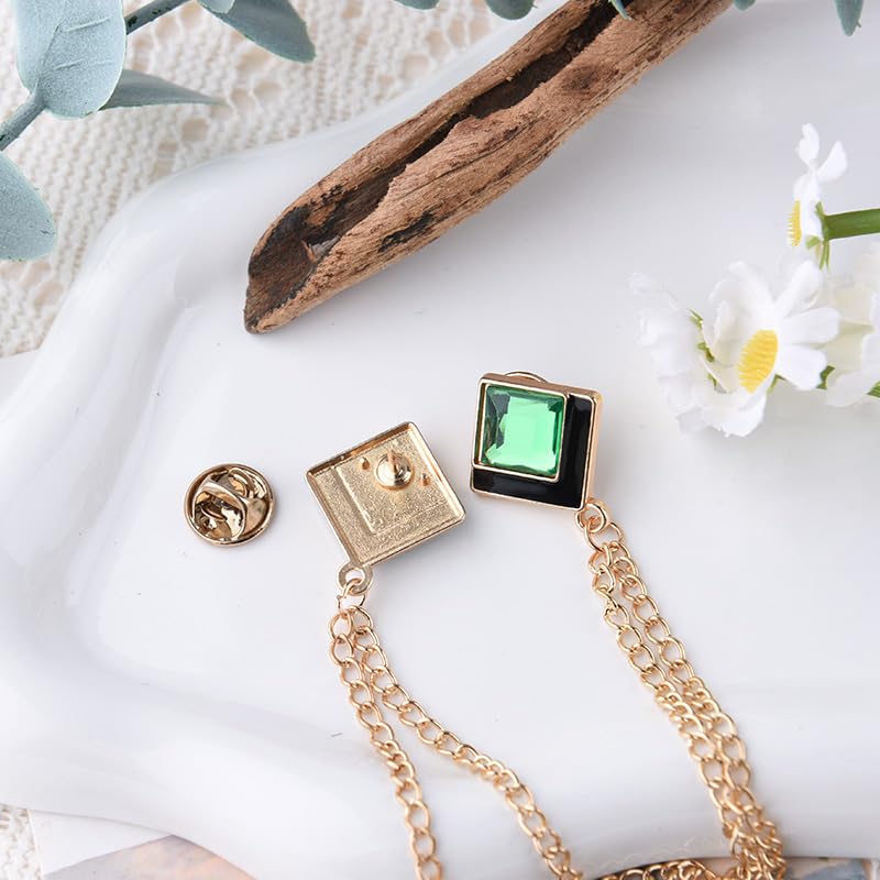 Image of Gem Brooch Pins Hanging Chain Lapel Pin for Men Suits Shirt Collar Brooch Square Crystal Brooch Pin Rhinestone Lapel Pins for Men Tassel Chain Brooch Collar Pins Business Suit Shirt Accessories