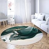 LANDERSION Alfombra Redonda Lavable 160cm Alfombras abstractas mármol Modern Verde Esmeralda Dorado para dormitorios Alfombra Suave Antideslizante Interior Fina de círculo para Pasillo salón