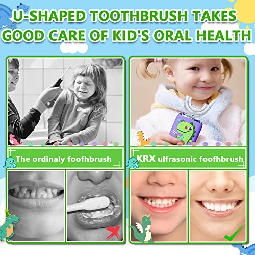 Image of KRX Kids Electric Toothbrush U-Shaped Ultrasonic Automatic Toothbrush With 2 Brush Heads Six Cleaning Modes(Green)