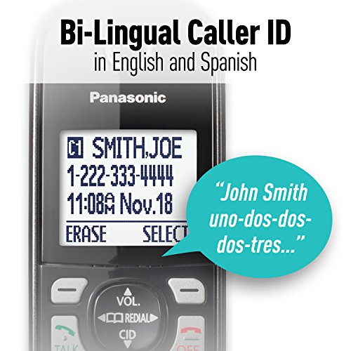 PANASONIC Expandable Cordless Phone System with Link2Cell Bluetooth, Voice Assistant, Answering Machine and Call Blocking - 3 Cordless Handsets - KX-TGD563M (Metallic Black)