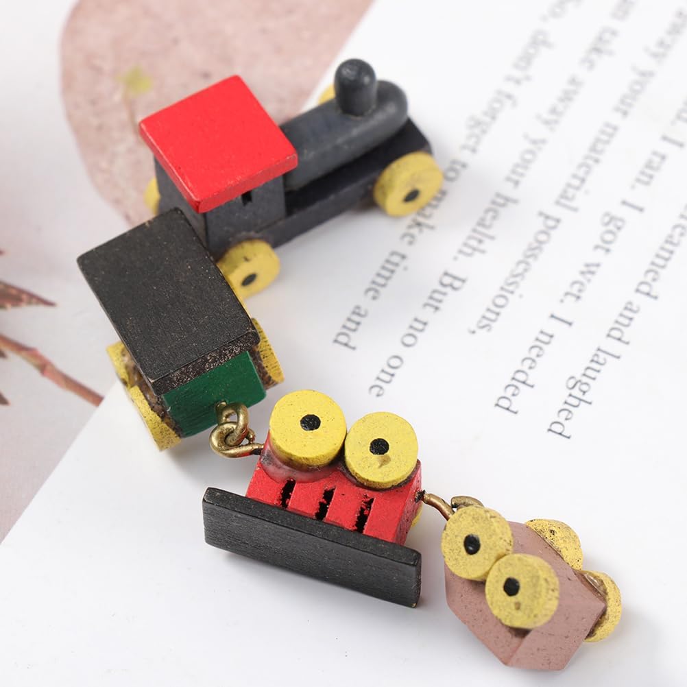 TOYANDONA 3pcs Doll House Train Christmas Table Centerpieces Wooden Christmas Train Toy Simulation Steam Miniature Statues Decor Mini Wooden Dining Table Sculpture Child
