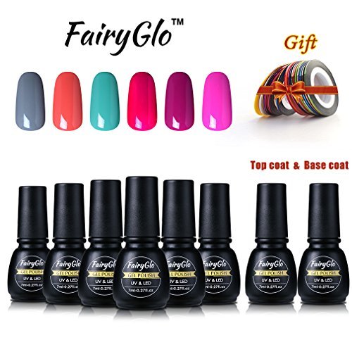 Nail Polish Base Top Coat Striping Roll Tapes Nail Art Kit Lacquer Manicure Varnish Set Soak Off UV LED FairyGlo 7ml 1019