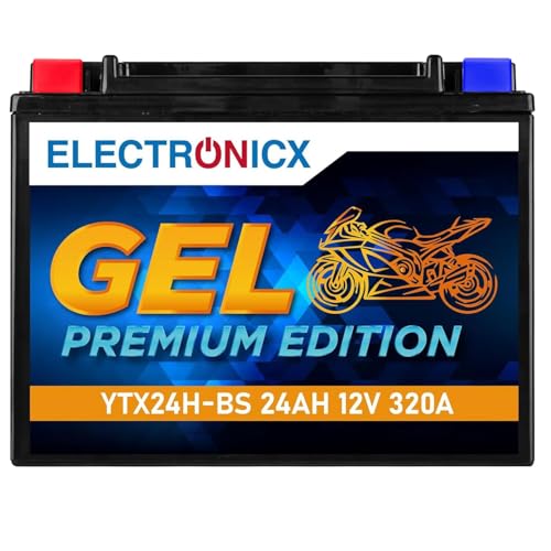 Electronicx GEL YTX24H-BS Batterie Moto 12V 24Ah 320A – Batterie de démarrage gel sans entretien – Batterie haute performance pour moto, scooter–...